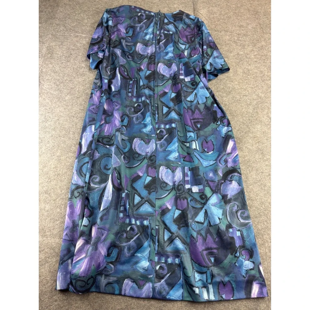 Nancy II VTG Abstract Floral Maxi Dress Purple Blue Women Plus 18WP Retro Artsy